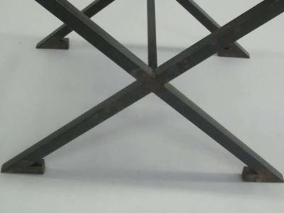 Raymond Subes Pair of French Modern Neoclassical X Frame Iron and Leather Stools Raymond Subes