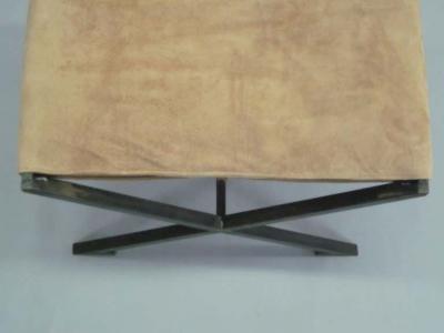 Raymond Subes Pair of French Modern Neoclassical X Frame Iron and Leather Stools Raymond Subes