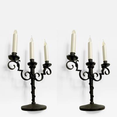 Raymond Subes Raymond Subes Pair of Refined Wrought Iron Candlesticks