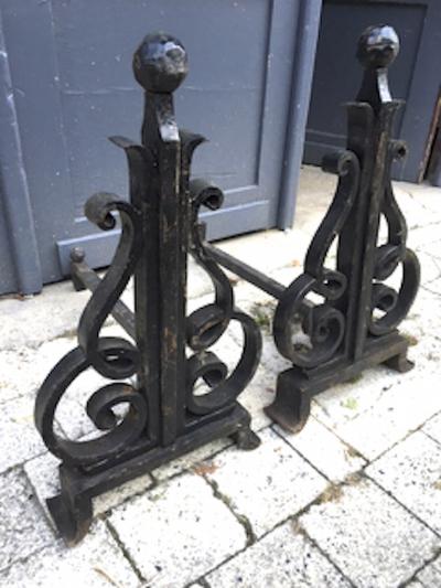 Raymond Subes Raymond Subes Pair of Sturdy Wrought Iron Andiron