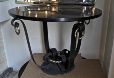 Raymond Subes Raymond Subes Pair of Wrought Iron Marble Top Coffee Table