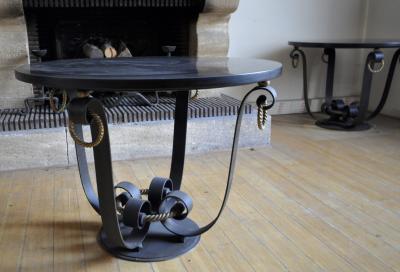 Raymond Subes Raymond Subes Pair of Wrought Iron Marble Top Coffee Table