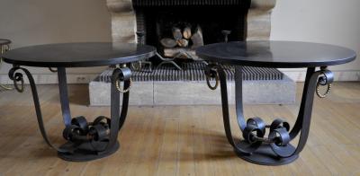 Raymond Subes Raymond Subes Pair of Wrought Iron Marble Top Coffee Table