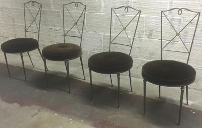 Raymond Subes Raymond Subes Set of 4 Refined 40s Wrought Iron Chairs Newly Covered in Mohair