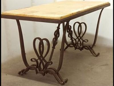 Raymond Subes Raymond Subes forged iron coffee table with onyx top