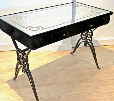 Raymond Subes Raymond Subes wrought iron base lady dash with a mirrored eglomis top