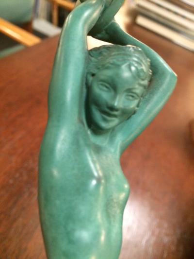 Raymonde Guerbe Art Deco Nude Sculpture with Tambourine by Guerbe