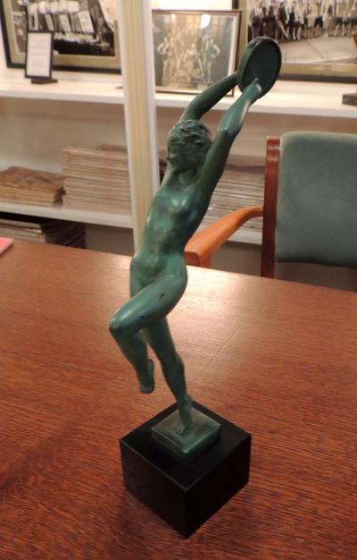Raymonde Guerbe Art Deco Nude Sculpture with Tambourine by Guerbe