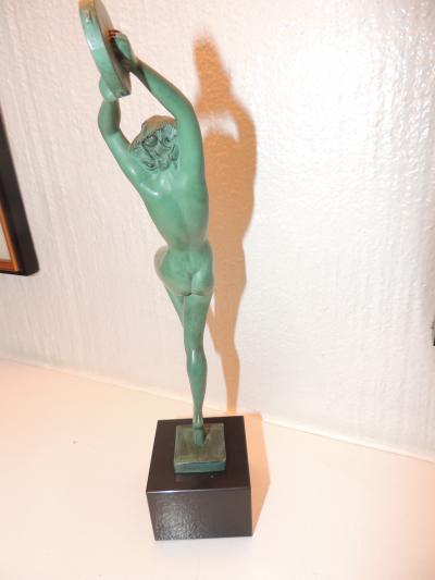 Raymonde Guerbe Art Deco Nude Sculpture with Tambourine by Guerbe
