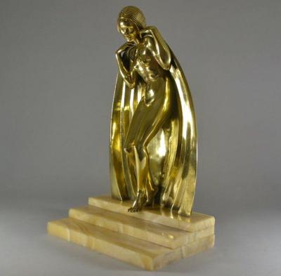 Raymonde Guerbe Raymonde Guerbe Rare Art Deco Bronze Sculpture Lady With Cape Guillemard Edition