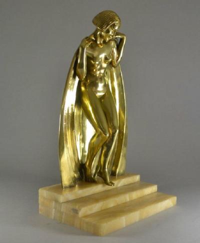 Raymonde Guerbe Raymonde Guerbe Rare Art Deco Bronze Sculpture Lady With Cape Guillemard Edition