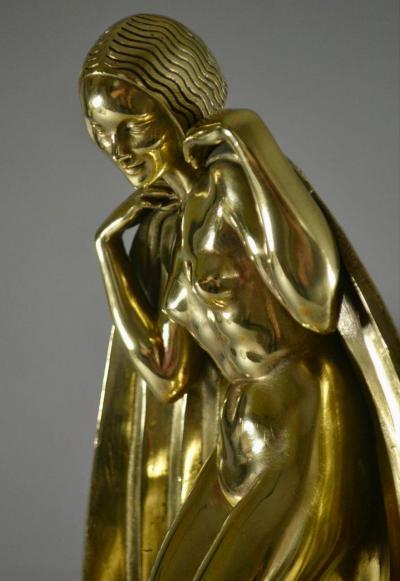 Raymonde Guerbe Raymonde Guerbe Rare Art Deco Bronze Sculpture Lady With Cape Guillemard Edition