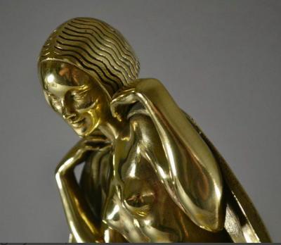 Raymonde Guerbe Raymonde Guerbe Rare Art Deco Bronze Sculpture Lady With Cape Guillemard Edition