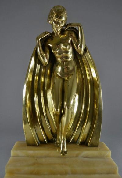 Raymonde Guerbe Raymonde Guerbe Rare Art Deco Bronze Sculpture Lady With Cape Guillemard Edition