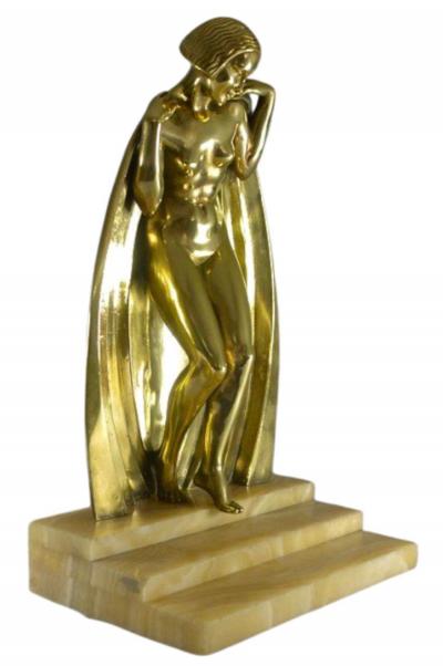 Raymonde Guerbe Raymonde Guerbe Rare Art Deco Bronze Sculpture Lady With Cape Guillemard Edition