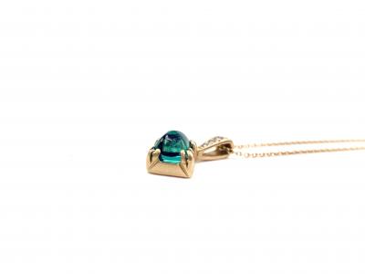 Rebecca Overmann No Heat Natural Sugarloaf Emerald White Diamond Gold Necklace Rebecca Overmann