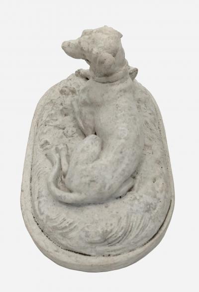 Reclining dog plaster statuette France circa 1880