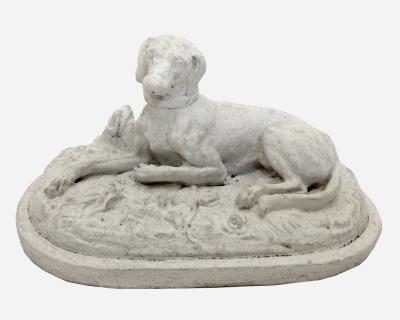 Reclining dog plaster statuette France circa 1880