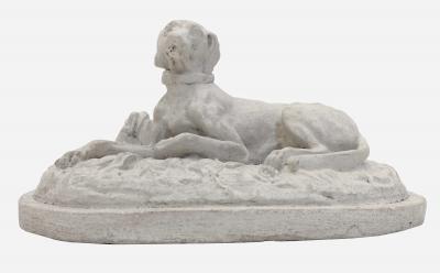 Reclining dog plaster statuette France circa 1880