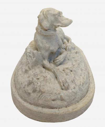 Reclining dog plaster statuette France circa 1880