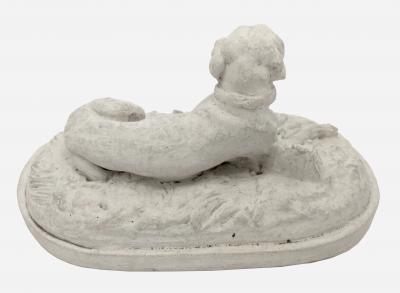 Reclining dog plaster statuette France circa 1880