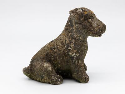 Reconsitituted Stone Puppy or Dog Garden Ornament England Mid 20th C 