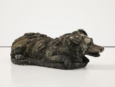 Reconstituted Black Stone Dog Garden Ornament England 20th Century
