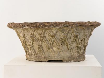 Reconstituted Stone Oval Basketweave Planter France Mid 20th C 
