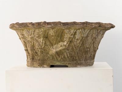 Reconstituted Stone Oval Basketweave Planter France Mid 20th C 