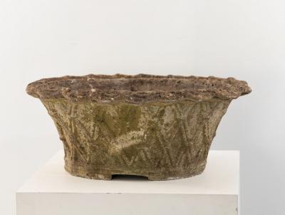 Reconstituted Stone Oval Basketweave Planter France Mid 20th C 