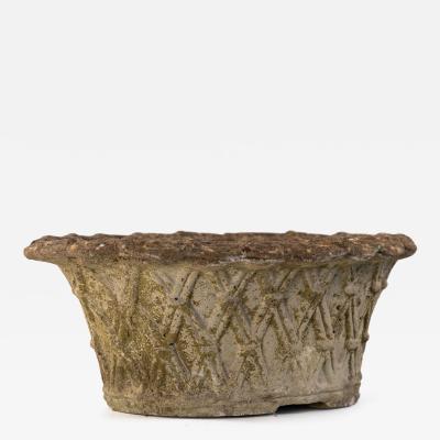 Reconstituted Stone Oval Basketweave Planter France Mid 20th C 