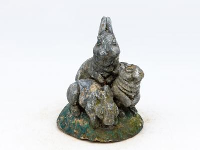 Reconstituted Stone Rabbit Bunnies Family Garden Ornament French 20th Century