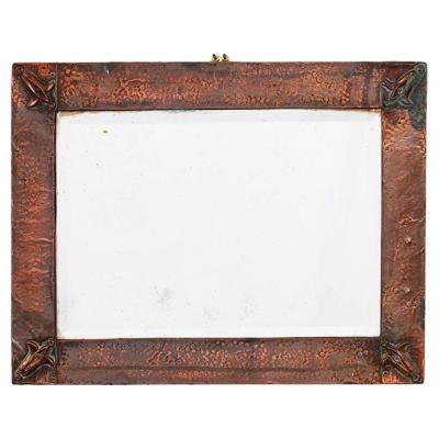 Rectangular Arts and Crafts Fleur de Lys Copper Mirror