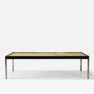 Rectangular Coffee Table in Marble Chrome and Leather Italy 1970s