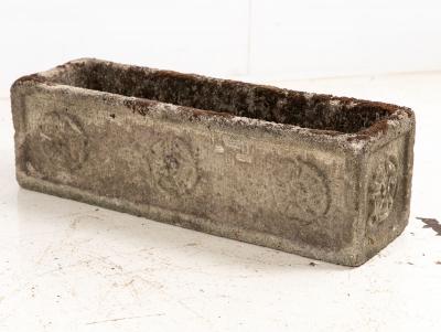 Rectangular Concrete Stone Planter with Tudor Rose Pattern England mid 20th C 