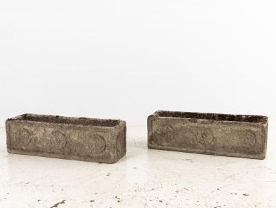 Rectangular Concrete Stone Planter with Tudor Rose Pattern England mid 20th C 