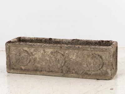 Rectangular Concrete Stone Planter with Tudor Rose Pattern England mid 20th C 