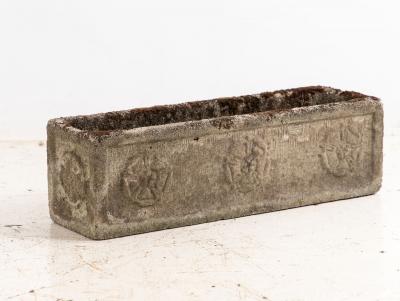 Rectangular Concrete Stone Planter with Tudor Rose Pattern England mid 20th C 