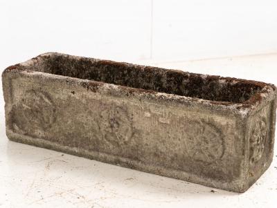 Rectangular Concrete Stone Planter with Tudor Rose Pattern England mid 20th C 