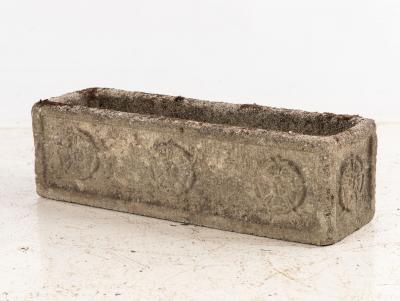 Rectangular Concrete Stone Planter with Tudor Rose Pattern England mid 20th C 