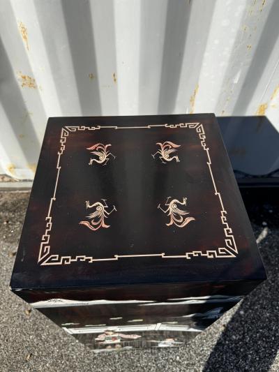 Rectangular Cube Chinoiserie Pedestal w Inlay Table