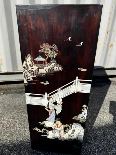 Rectangular Cube Chinoiserie Pedestal w Inlay Table