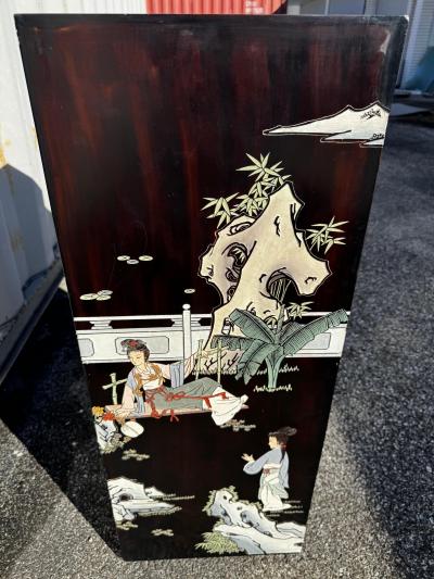 Rectangular Cube Chinoiserie Pedestal w Inlay Table