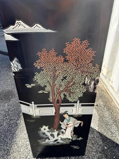 Rectangular Cube Chinoiserie Pedestal w Inlay Table