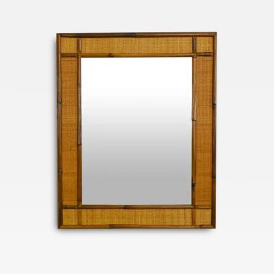 Rectangular Mirror In Bamboo And Cane Fabric 1980s