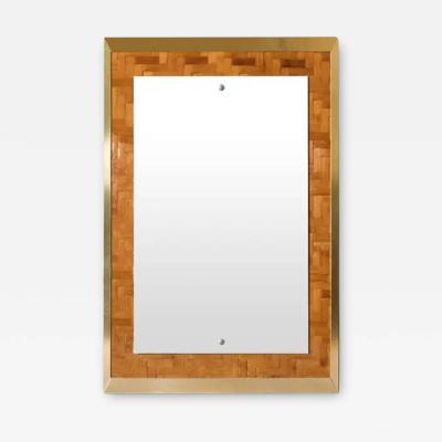 Rectangular Mirror In Pressed Bamboo And Brass 1970