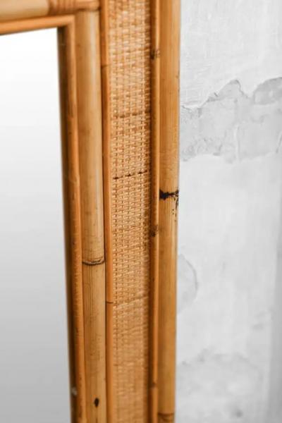 Rectangular Mirror with Bamboo and Cane Fabric Frame Italy 1970