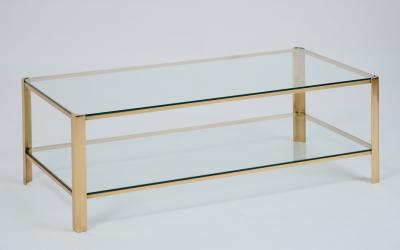 Rectangular Two Tier Coffee Table in Brass and Glass France 1970s
