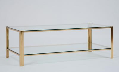Rectangular Two Tier Coffee Table in Brass and Glass France 1970s