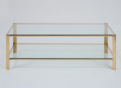 Rectangular Two Tier Coffee Table in Brass and Glass France 1970s